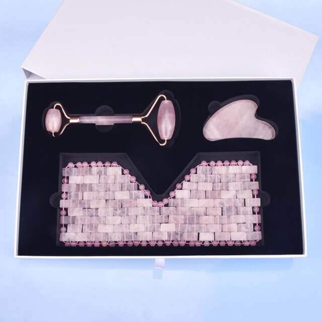 3 Piece Facial Massage Set - Rose Quartz - HappyLillyme